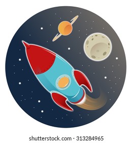 Vector image of  a rocket in the space
