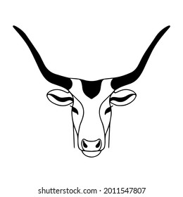 Vector image of a roe deer with long horns. Drawing for coloring. Head of a mountain goat. The head of a horned animal. Graphic drawing of the head of a mountain goat. Logo design.