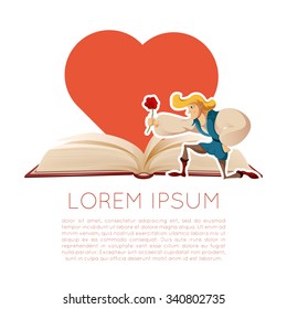 Vector image of a romantic book with the prince