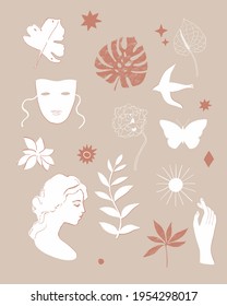 Vector image romantic pattern with antique and floral elements