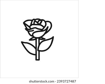 vector image of rose flower, black and white color, black and white background