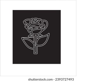 vector image of rose flower, black and white color, black and white background