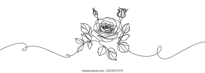 vector image of rose flowers in single line style on white background 