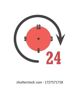Vector image round the clock. 24 hours. Time icon on white isolated background.