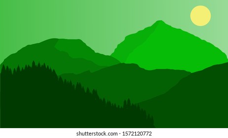 vector image of a row of tropical hills in green