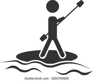 Vector image of rowing on a standing board. Summer holidays on the water. The image is isolated on a white background.