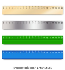 Vector image of rulers. School tool for measuring with a scale. Multi-colored measuring instruments.