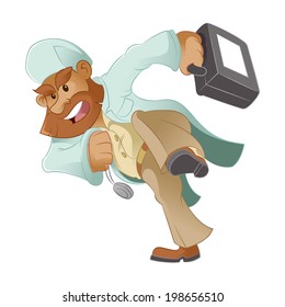 Vector image of an running cartoon doctor