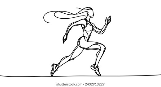 Vector image of a running girl, in a linear style.