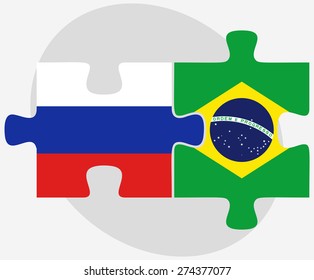 Vector Image - Russian Federation and Brazil Flags in puzzle isolated on white background