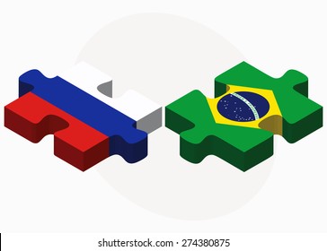 Vector Image - Russian Federation and Brazil Flags in puzzle isolated on white background