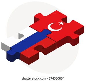 Vector Image - Russian Federation and Turkey Flags in puzzle isolated on white background