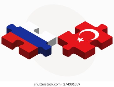 Vector Image - Russian Federation and Turkey Flags in puzzle isolated on white background