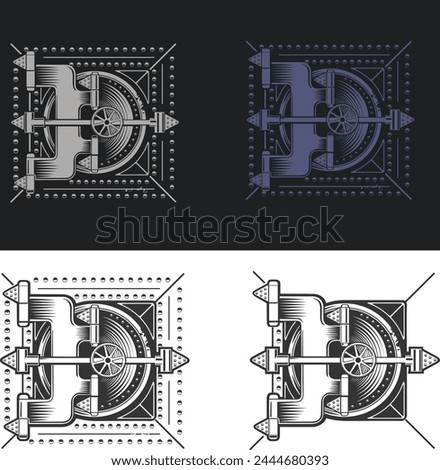 vector image of a safe. door of a safe, storage room. steampunk