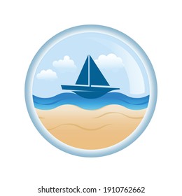 Vector image of a sailing boat as seen from the shore is a beautiful sight