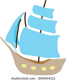 Vector image of a sailing ship. Adult and children's clothing print, logo, symbol, children's illustration.