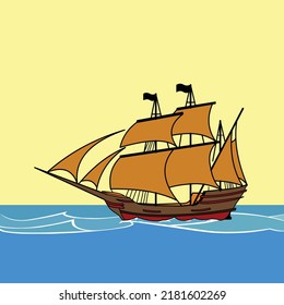 vector image of sailing ship on the sea
