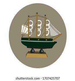 Vector image of a sailing ship with stand on a gray background.