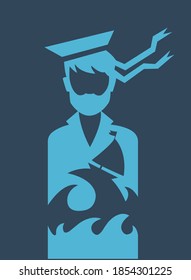 Vector image of a sailor inside whose sea is in blue and blue shades