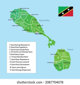 Vector image Saint Kitts and Nevis regions map