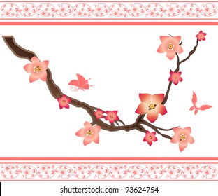 Vector image of sakura elements and butterflies