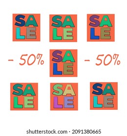 vector image of sale in different colors. Discounts up to 50%