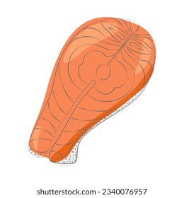 Vector image of salmon steak in cartoon style in trendy shades. Top view. Healthy eating. Seafood.