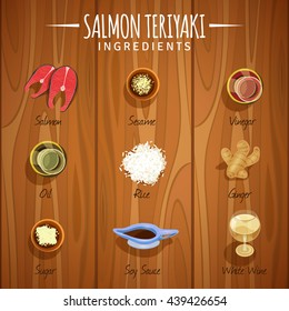 Vector image. Salmon Teriyaki. Ingredients