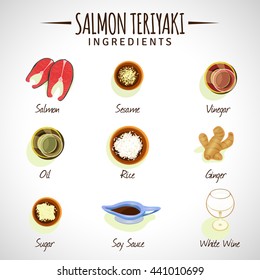 Vector image. Salmon Teriyaki. Ingredients
