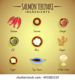 Vector image. Salmon Teriyaki. Ingredients