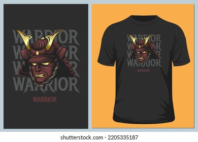 Vector image of the Samurai. Helmet, mask Japanese soldier. Mythical warrior. Illustrations for t shirt print