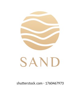 Vector image of sand dunes in the desert, sand on the beach, dunes. Abstract pattern of wavy lines in beige color. Logo template, icon, badge, pictogram, identity for tourism, travel, hot places.