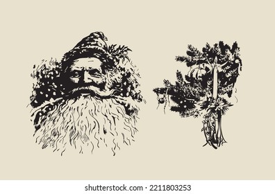 Vector image - Santa Claus and decorated christmas tree branch