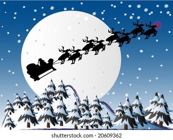 Vector image of Santa claus on sleigh at night