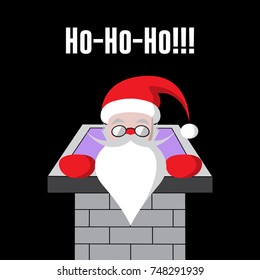 Vector image of Santa Claus peeking out of the chimney, with the inscription ho-ho-ho!