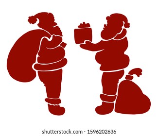 vector image of Santa Claus and Santa Claus silhouette, bag with gifts, emblem, silhouette, loconic card