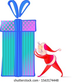 Vector image of Santa Claus and a very big gift