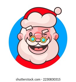 Vector image of an santa hats and beards on blue background. Christmas icon