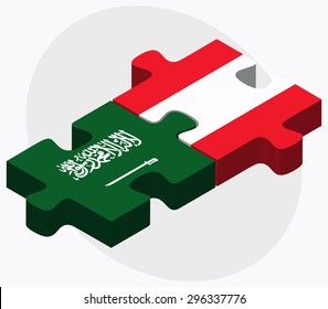 Vector Image - Saudi Arabia and Austria Flags in puzzle  isolated on white background
