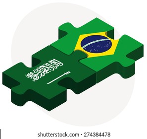 Vector Image - Saudi Arabia and Brazil Flags in puzzle isolated on white background

