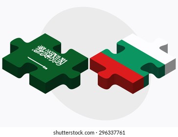 Vector Image - Saudi Arabia and Bulgaria Flags in puzzle  isolated on white background
