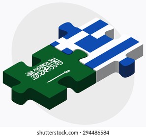 Vector Image - Saudi Arabia and Greece Flags in puzzle isolated on white background