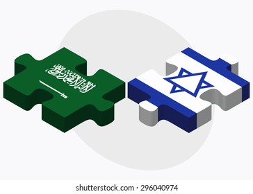 Vector Image - Saudi Arabia and Israel Flags in puzzle isolated on white background