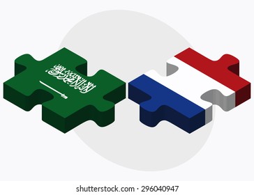 Vector Image - Saudi Arabia and Netherlands Flags in puzzle isolated on white background