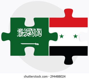 Vector Image - Saudi Arabia and Syria Flags in puzzle isolated on white background
