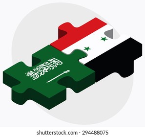 Vector Image - Saudi Arabia and Syria Flags in puzzle isolated on white background