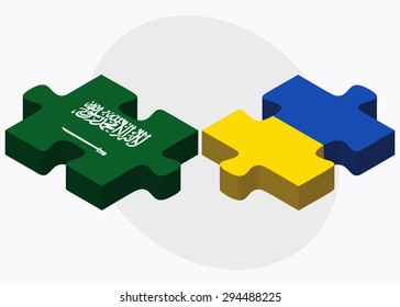 Vector Image - Saudi Arabia and Ukraine Flags in puzzle isolated on white background