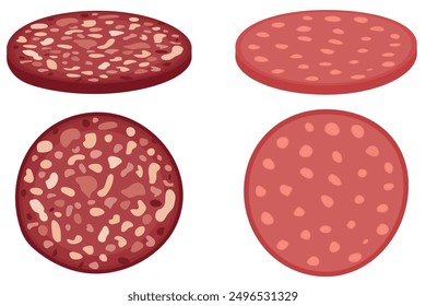 Vector image of sausage slices. Concept of food and ingredients for cooking. Element for your design