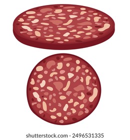 Vector Imagen de lonchas de salchicha. Concepto de alimentos e ingredientes para cocinar. Elemento para su diseño