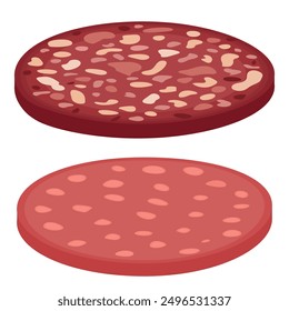 Vector Imagen de lonchas de salchicha. Concepto de alimentos e ingredientes para cocinar. Elemento para su diseño